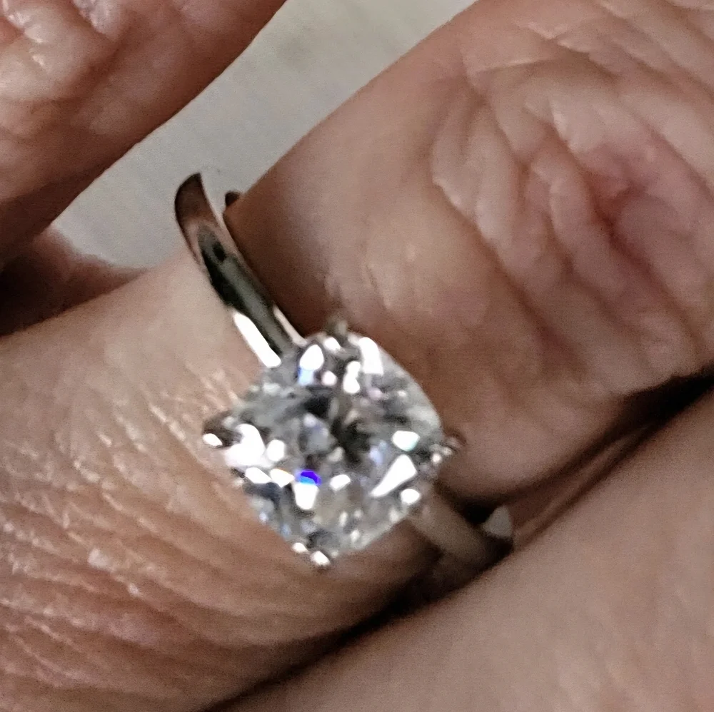 Cushion Cut 2ct Solitaire Moissanite 14k White Gold Vermeil Size 5.5 Ring - Picture 4 of 7